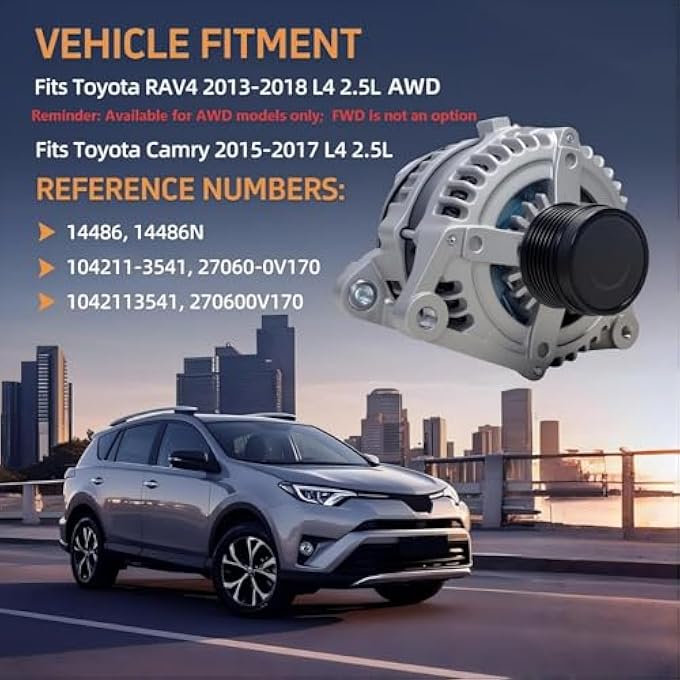 tiubvfdd 104211-3541 Alternator New 12V 125A Compatible with 2015-2017 Toyota Camry L4 2.5L & 2013-2018 Toyota RAV4 L4 2.5L AWD - Replaces 104211-3161, 11163, 270600V170, 27060-0V170 - Image 2