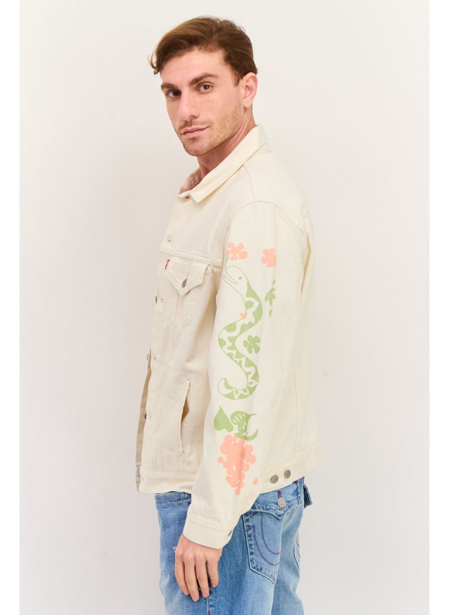 Levi's - Men Graphic Detail Denim Jacket, Cream - Image 1