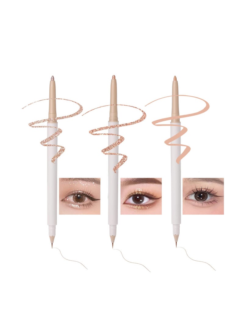 SYOSI Lying Silkworm Pencil, 3PC Double Ended Highlighter Makeup Pen, Glitter & Matte Nude EyeLiner & Eyeshadow, Liquid Contour Liner 2 in 1 Eye Brightener Make Up Stick, Mulit-Funtional Long Lasting - Image 1