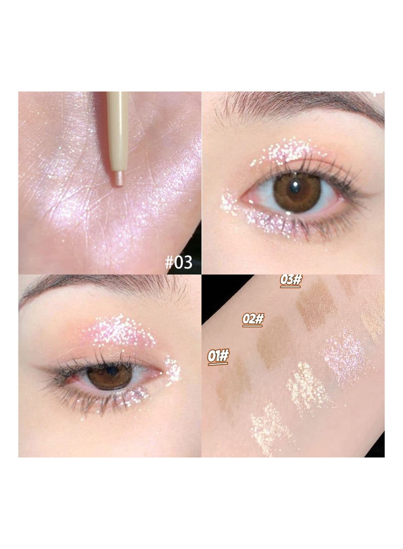 SYOSI Lying Silkworm Pencil, 3PC Double Ended Highlighter Makeup Pen, Glitter & Matte Nude EyeLiner & Eyeshadow, Liquid Contour Liner 2 in 1 Eye Brightener Make Up Stick, Mulit-Funtional Long Lasting - Image 4