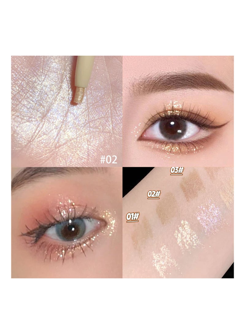 SYOSI Lying Silkworm Pencil, 3PC Double Ended Highlighter Makeup Pen, Glitter & Matte Nude EyeLiner & Eyeshadow, Liquid Contour Liner 2 in 1 Eye Brightener Make Up Stick, Mulit-Funtional Long Lasting - Image 3