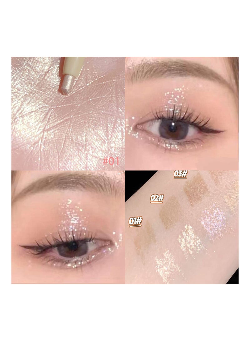 SYOSI Lying Silkworm Pencil, 3PC Double Ended Highlighter Makeup Pen, Glitter & Matte Nude EyeLiner & Eyeshadow, Liquid Contour Liner 2 in 1 Eye Brightener Make Up Stick, Mulit-Funtional Long Lasting - Image 2