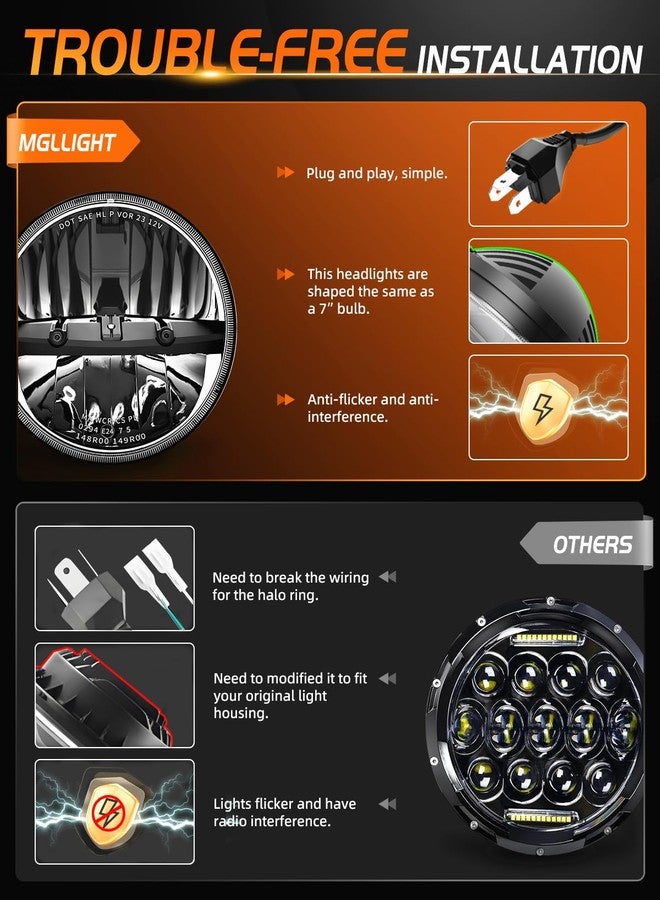 MGLLIGHT DOT Approved 7 round led headlights Hi/Low Sealed Heam Compatible with Wrangler TJ JK Do-dge F-ord Che-vy, H6024 6016 6015 6014 Replacement (2PCS) - Image 3