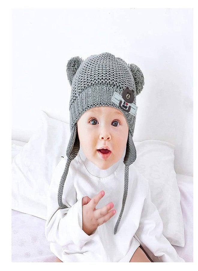 Zeki Kids Boy's & Girl's Double Side Faux Fur Pom Pom Earflap Cap (Grey,2-4 Years) - Image 3
