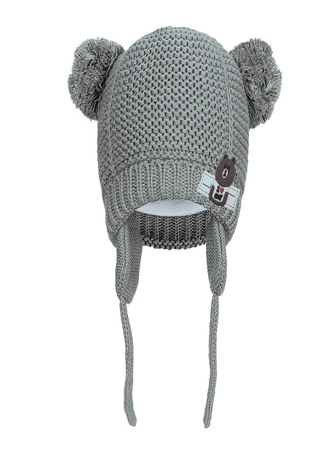 Zeki Kids Boy's & Girl's Double Side Faux Fur Pom Pom Earflap Cap (Grey,2-4 Years) - Image 2
