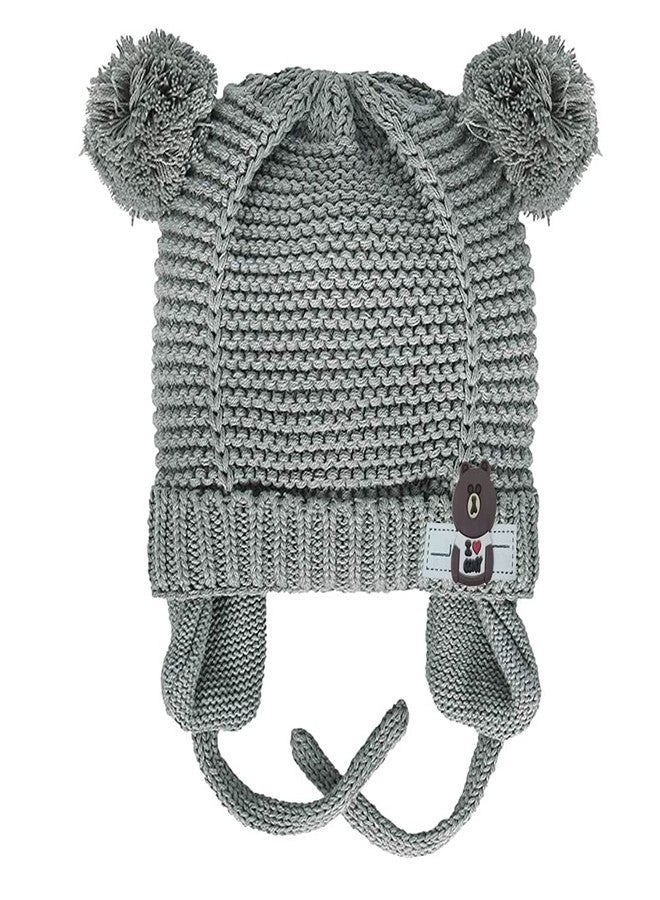 Zeki Kids Boy's & Girl's Double Side Faux Fur Pom Pom Earflap Cap (Grey,2-4 Years) - Image 1