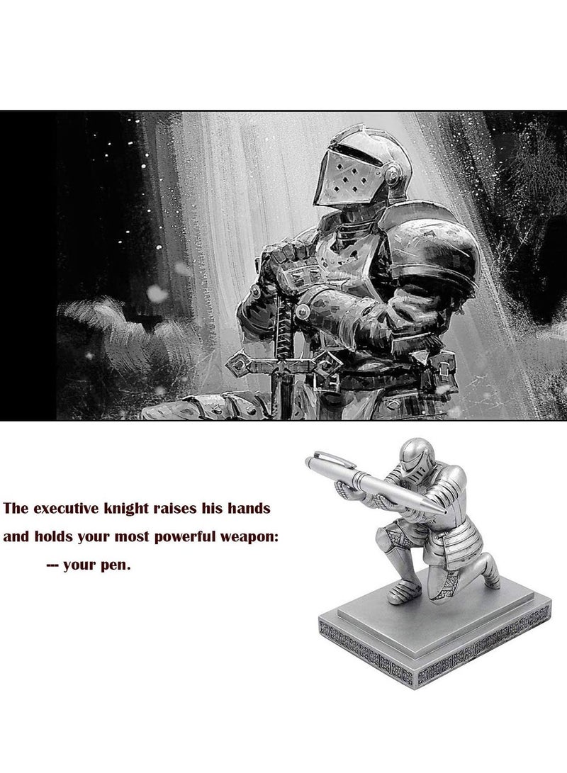 Y&D Executive Knight Pen Holder Personalized Decoration Desk Accessory Stationery Organizer Creative Stand Decorative Gift for Office Silver  - Image 5
