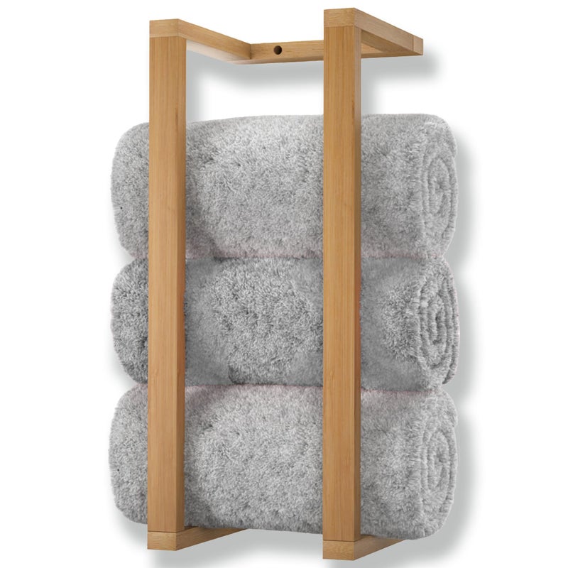Auranest Aura Nest Bamboo Towel Racks - Vertical Wood Towel Rack Bamboo Bathroom Accessories, Storage, Wall Towel Rack for Rolled Towels for Bathroom Furniture, Spa Furniture and Decor (Natural, Medium) - Image 1