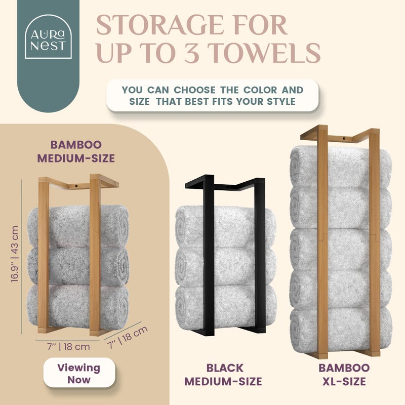 Auranest Aura Nest Bamboo Towel Racks - Vertical Wood Towel Rack Bamboo Bathroom Accessories, Storage, Wall Towel Rack for Rolled Towels for Bathroom Furniture, Spa Furniture and Decor (Natural, Medium) - Image 4
