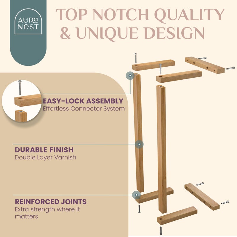 Auranest Aura Nest Bamboo Towel Racks - Vertical Wood Towel Rack Bamboo Bathroom Accessories, Storage, Wall Towel Rack for Rolled Towels for Bathroom Furniture, Spa Furniture and Decor (Natural, Medium) - Image 3