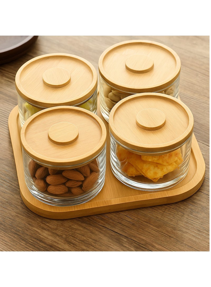 Breakfast Jar Set with Wooden Tray – 4 Glass Containers with Bamboo - Image 3