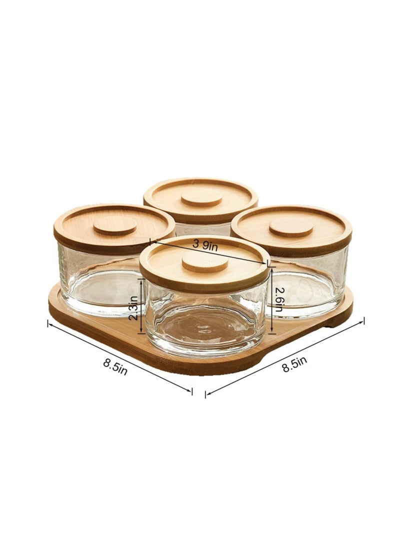 Breakfast Jar Set with Wooden Tray – 4 Glass Containers with Bamboo - Image 2