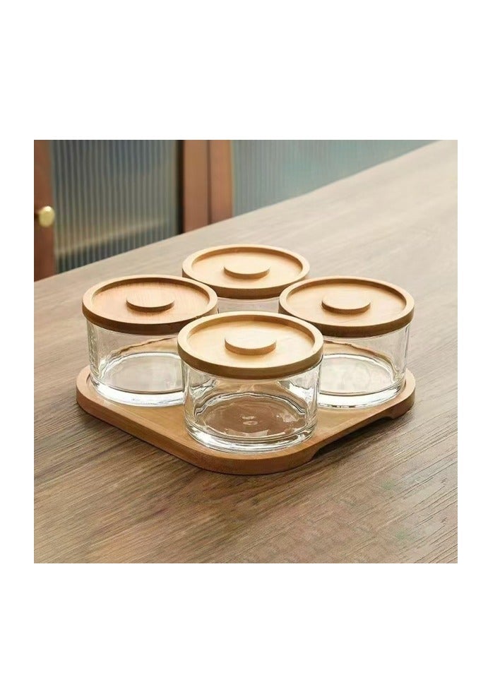 Breakfast Jar Set with Wooden Tray – 4 Glass Containers with Bamboo - Image 1