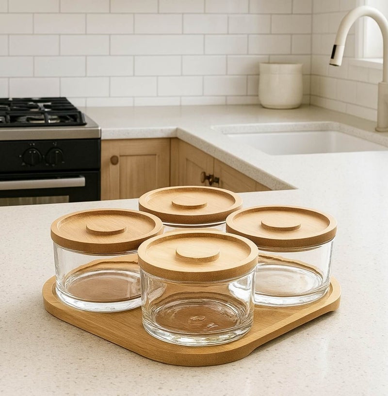 Breakfast Jar Set with Wooden Tray – 4 Glass Containers with Bamboo - Image 4