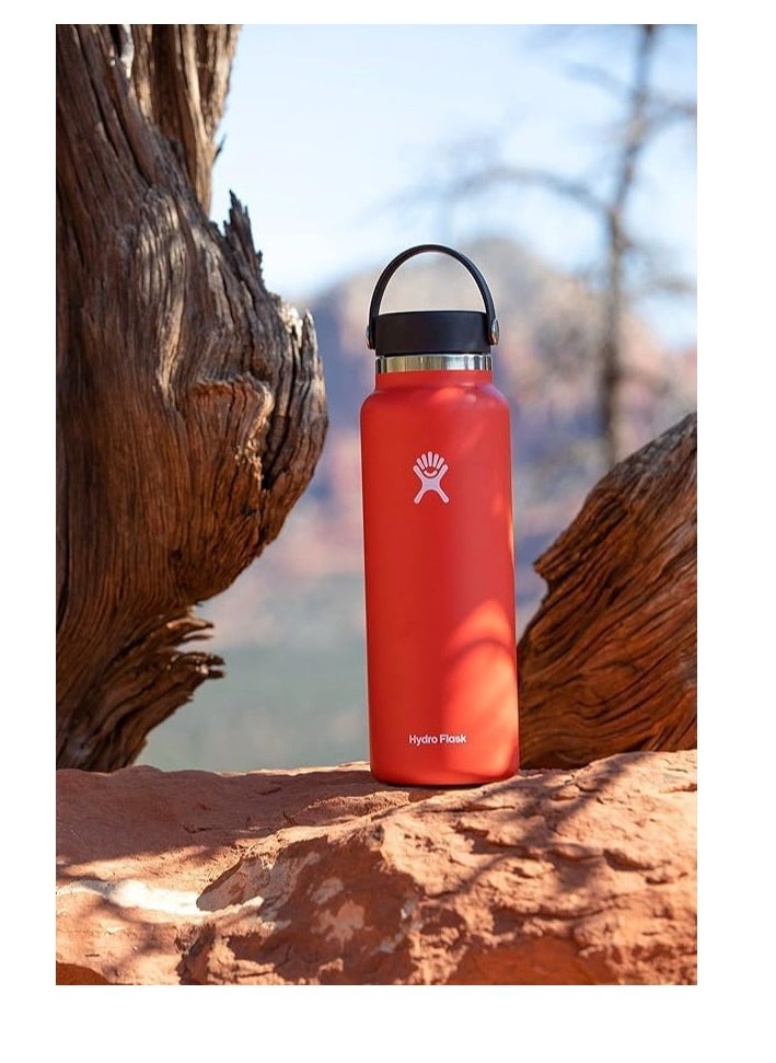 Hydro Flask Haydro Flsk 1200ml Water Bottle Stainless Steel Double Wall Insulated Thermos Bottle, 2 lids included, Hot Cold Water Flask Sports Bottle, 40oz RED  - Image 2