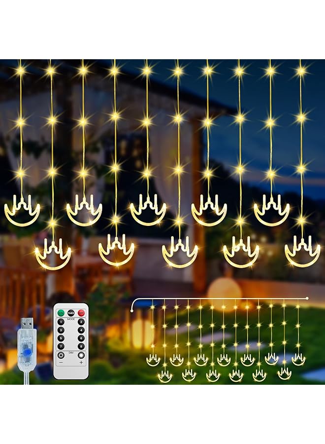 إيروريكس أضواء زينة رمضان، أضواء ستائر LED معلقة تعمل بمنفذ USB مع جهاز تحكم عن بعد لغرفة النوم والحفلات والعطلات، 8 أوضاع إضاءة - Image 1