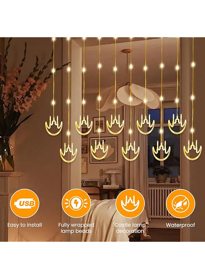 إيروريكس أضواء زينة رمضان، أضواء ستائر LED معلقة تعمل بمنفذ USB مع جهاز تحكم عن بعد لغرفة النوم والحفلات والعطلات، 8 أوضاع إضاءة - Image 4