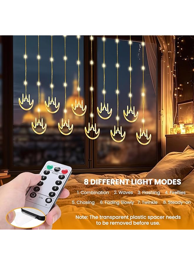 إيروريكس أضواء زينة رمضان، أضواء ستائر LED معلقة تعمل بمنفذ USB مع جهاز تحكم عن بعد لغرفة النوم والحفلات والعطلات، 8 أوضاع إضاءة - Image 3