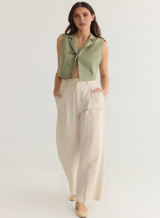 trendyol Khaki Front Tie Regular Regular Pattern Woven Shirt  - Image 2