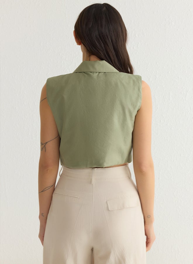 trendyol Khaki Front Tie Regular Regular Pattern Woven Shirt  - Image 5