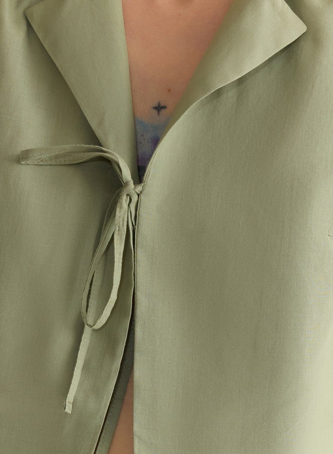 trendyol Khaki Front Tie Regular Regular Pattern Woven Shirt  - Image 4