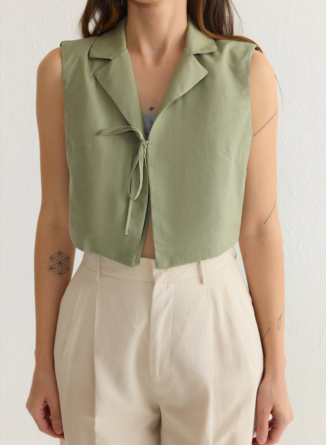 trendyol Khaki Front Tie Regular Regular Pattern Woven Shirt  - Image 3