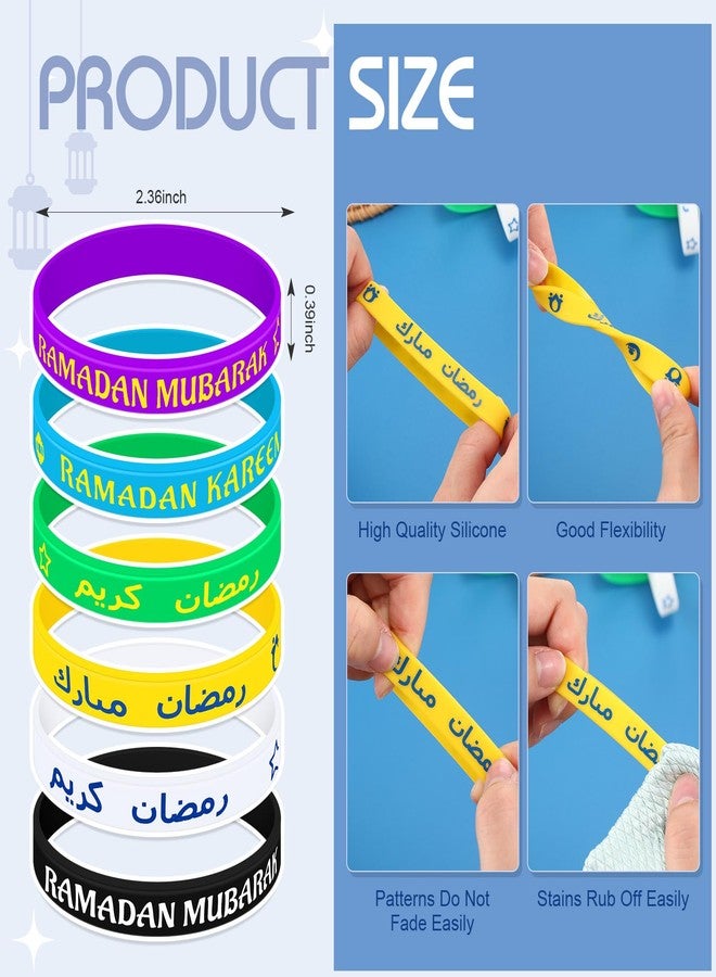Landical Eid Al Adha Silicone Bracelets Mubarak Kareem Motivational Rubber Wristbands Colored Silicone Bracelets Muslim Gifts Ramadan Festival Party(120 Pcs,Ramadan) - Image 2
