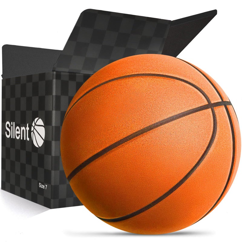 Womefic Silent Basketball Size 7 295 Noiseless Indoor Training Basketball Quiet Dribbling Grooved Airless PU Foam Ball with Real Feel High Bounce 295 Orange - Image 2