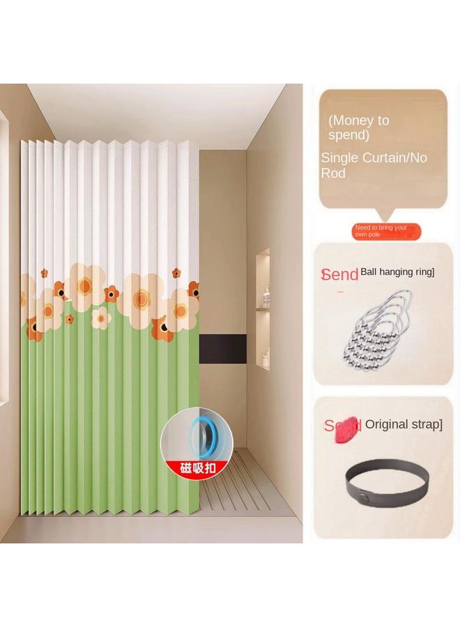 Bluejw Bathroom Shower Curtain Wet And Dry Magnetic Folding Shower Curtain Suit Perforated Waterproof Mildew-proof Thickened Extractable Partition Curtain For Bathroom - Image 1