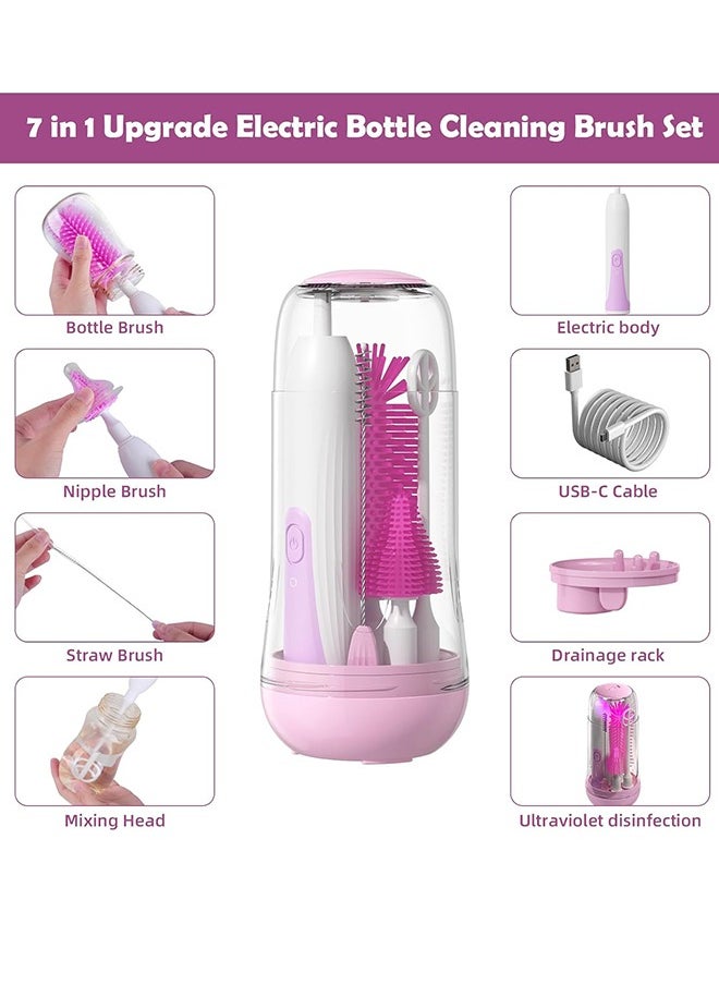 Super ZYouth Electric Bottle Brush Cleaner, Travel Bottle Cleaner Kit for Baby with Silicone Bottle, Nipple and Straw Brush, Stirring Head, Drying Rack and Storage Box, Purple  - Image 3