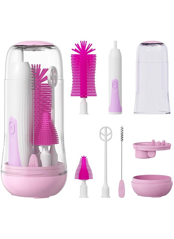 Super ZYouth Electric Bottle Brush Cleaner, Travel Bottle Cleaner Kit for Baby with Silicone Bottle, Nipple and Straw Brush, Stirring Head, Drying Rack and Storage Box, Purple  - Image 1