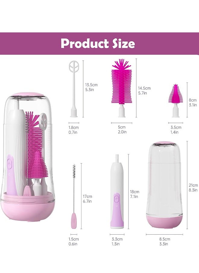 Super ZYouth Electric Bottle Brush Cleaner, Travel Bottle Cleaner Kit for Baby with Silicone Bottle, Nipple and Straw Brush, Stirring Head, Drying Rack and Storage Box, Purple  - Image 2