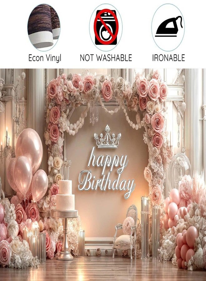NYMB Romantic and Happy Pink Birthday Celebration Banner Background with Crown Balloons Cake Candles Background Princess Parties Female Birthdays Bachelorette Parties Baby Showers & Photography Props - Image 5