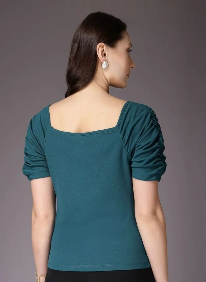 Freehand  Women Regular Fit Solid Scoop Neck Short Sleeve Crop Top  | Best Price UAE