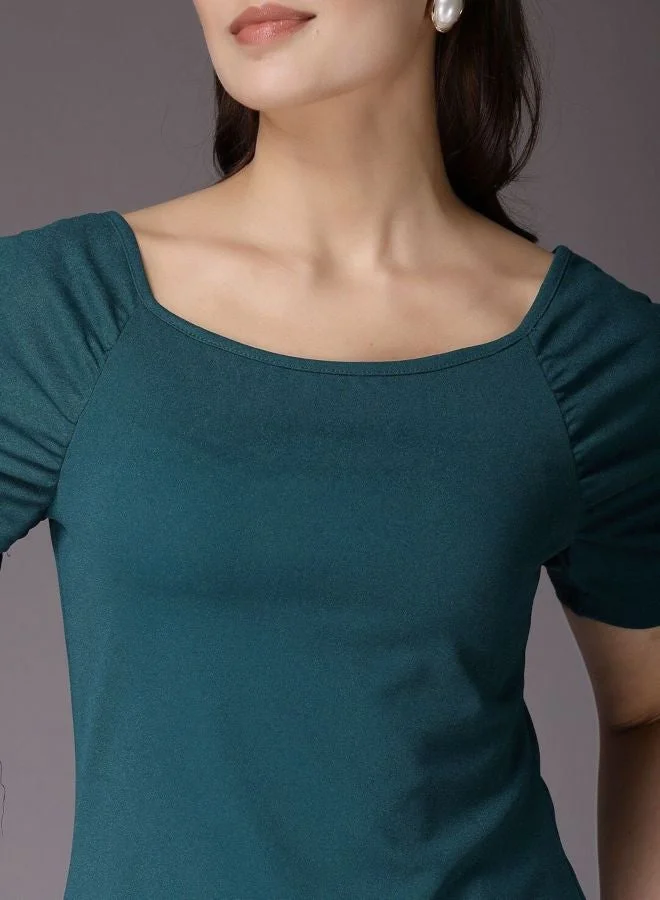 Freehand  Women Regular Fit Solid Scoop Neck Short Sleeve Crop Top  | Best Price UAE