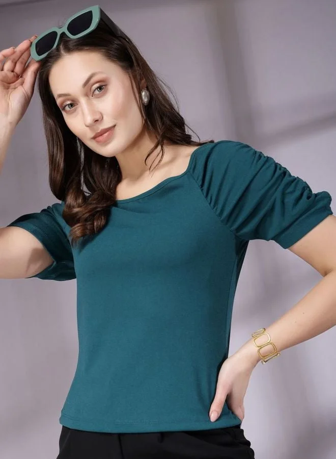 Freehand  Women Regular Fit Solid Scoop Neck Short Sleeve Crop Top  | Best Price UAE