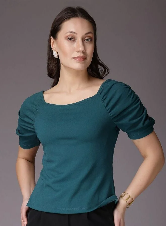Freehand  Women Regular Fit Solid Scoop Neck Short Sleeve Crop Top  | Best Price UAE