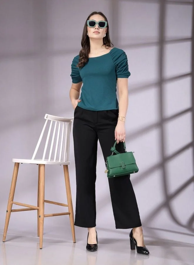 Freehand  Women Regular Fit Solid Scoop Neck Short Sleeve Crop Top  | Best Price UAE
