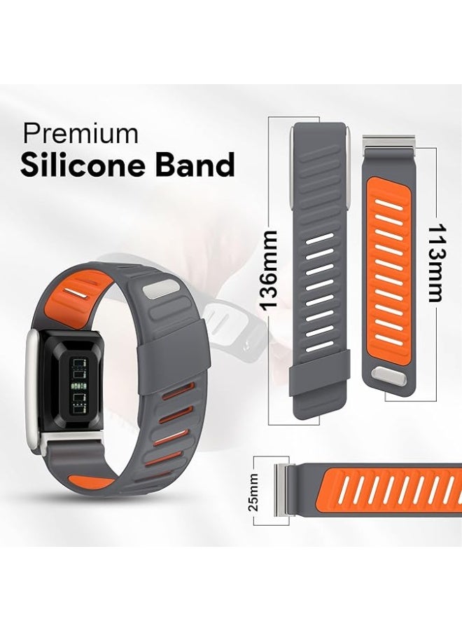 compatible with WHOOP Watch 5.0 strap,Silicone wristband breathable and adjustable, suitable for sports, waterproof replacement band, soft silicone sports strap, suitable for both men and women, with metal frame connector. Gray/Orange - Image 2