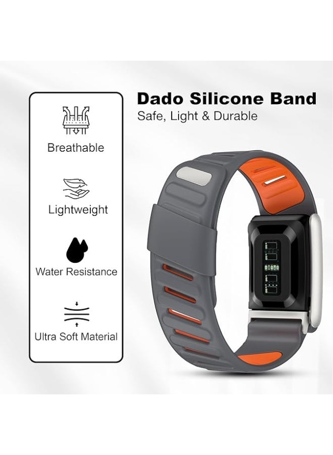 compatible with WHOOP Watch 5.0 strap,Silicone wristband breathable and adjustable, suitable for sports, waterproof replacement band, soft silicone sports strap, suitable for both men and women, with metal frame connector. Gray/Orange - Image 3