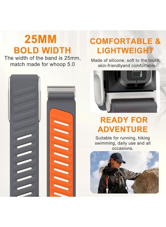 compatible with WHOOP Watch 5.0 strap,Silicone wristband breathable and adjustable, suitable for sports, waterproof replacement band, soft silicone sports strap, suitable for both men and women, with metal frame connector. Gray/Orange - Image 4