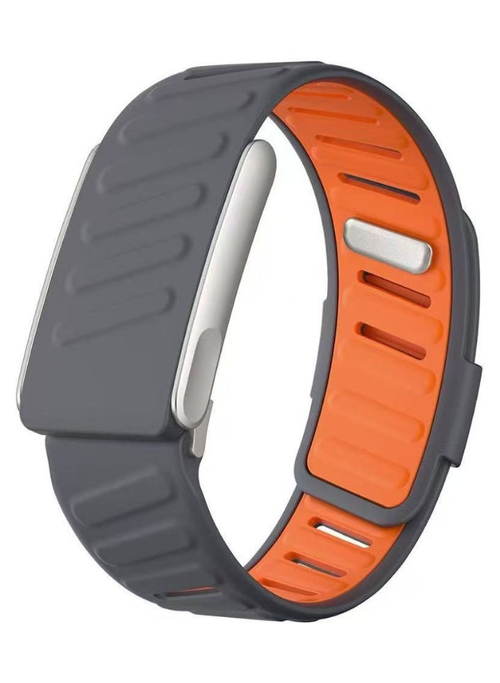 compatible with WHOOP Watch 5.0 strap,Silicone wristband breathable and adjustable, suitable for sports, waterproof replacement band, soft silicone sports strap, suitable for both men and women, with metal frame connector. Gray/Orange - Image 1