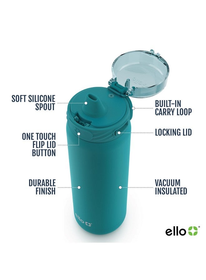 Ello Cooper 32oz Stainless Steel Water Bottle with Straw and Carry Handle, Double Walled and Vacuum Insulated Metal, Leak Proof Locking Lid with Soft Silicone Spout, Reusable, BPA Free, Antigua - Image 2