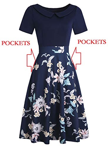 HELYO 1950s Dress for Womens Retro Elegant Vintage Casual Party Pockets Special Occasion Teen Girl Cocktail Rockabilly Work Dress 978 (Blue Floral M) - Image 5