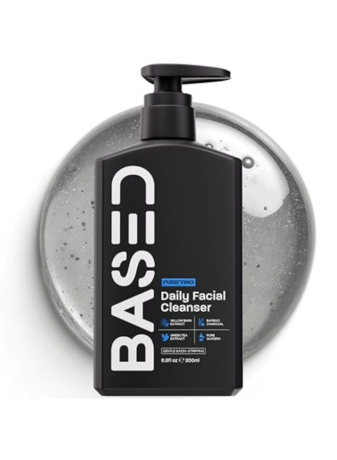 BASED BODYWORKS Daily Facial Cleanser for Men - Deep Cleaning Formula with Bamboo Charcoal & Willow Bark - Removes Buildup Without Stripping - Clear Skin (6.8 Fl Oz Pack of 1)