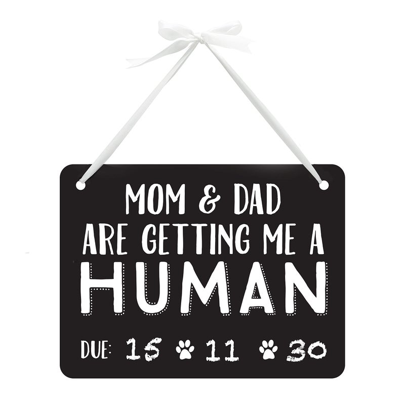 Pearhead Pet Pregnancy Announcement Chalkboard Photo Prop, ‘Mom & Dad Are Getting Me A Human,’ New Baby Sign for Dog or Cat - Image 1