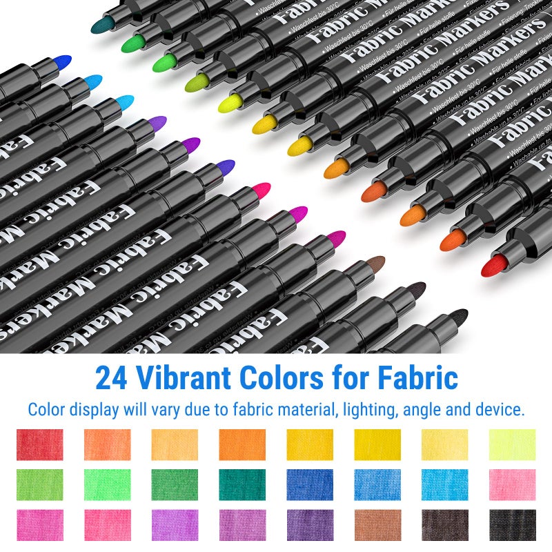 APOGO Fabric Markers Permanent For Clothes, 24 Colors Fabric Paint Pens -Waterproof & Machine Washable, Paint Markers for T-Shirt, Canvas Shoes,Bags,Baby Onesies, Fine Tip Clothing Marker for Laundry Marker - Image 2