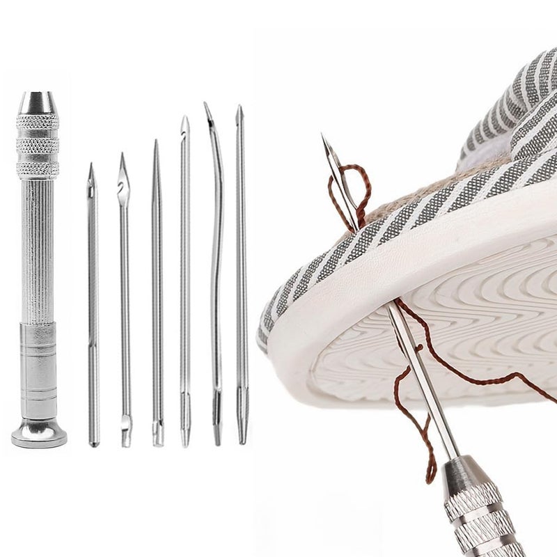 RAMAKHYAM RAMAKHYAM Multifunctional Stainless Steel Trimming Sewing Awl Needle Set Shoes Repair Tool KitsThickness Accessory Sewing Awl Tools Factory Lock Stitch Kit DIY Handmade 7pcs Needle Awl  - Image 1