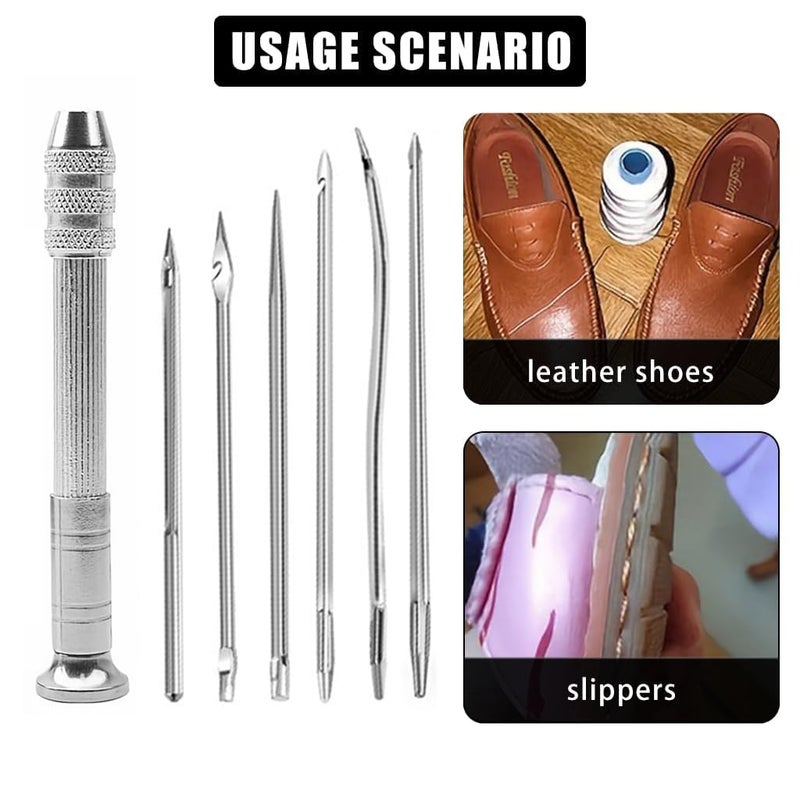 RAMAKHYAM RAMAKHYAM Multifunctional Stainless Steel Trimming Sewing Awl Needle Set Shoes Repair Tool KitsThickness Accessory Sewing Awl Tools Factory Lock Stitch Kit DIY Handmade 7pcs Needle Awl  - Image 5