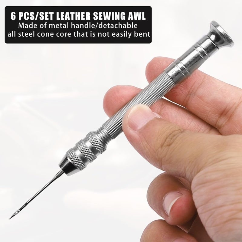 RAMAKHYAM RAMAKHYAM Multifunctional Stainless Steel Trimming Sewing Awl Needle Set Shoes Repair Tool KitsThickness Accessory Sewing Awl Tools Factory Lock Stitch Kit DIY Handmade 7pcs Needle Awl  - Image 4